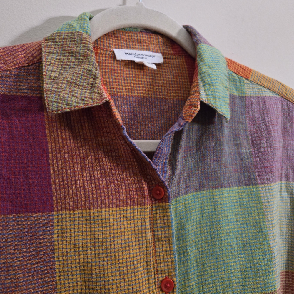 BeachLunchLounge Collection Plaid Short Sleeve button up Shirt